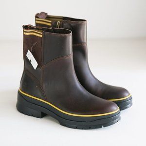 NWT Timberland Brown Leather Lug Sole Fall Winter Casual Short Booties